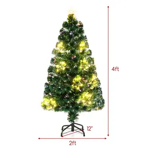 COSTWAY - Pre-Lit Artificial Xmas Tree with Top Star and Branch Tips-4 FT