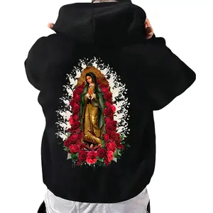 Our Lady of Guadalupe Virgin Mary Hoodie – Religious Back Print Pullover, Latino Faith Streetwear, Spiritual Graphic Hoodie, Catholic Gift for Believers