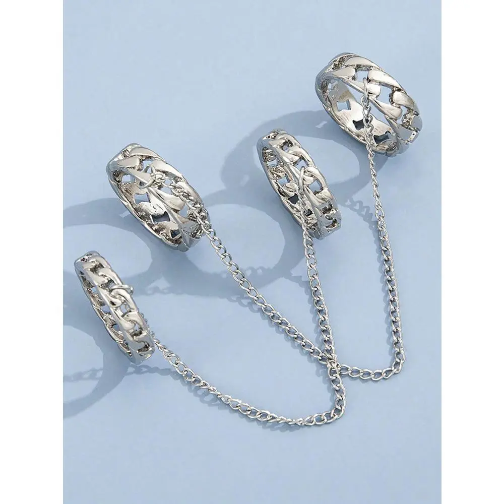 Punk Style Edgy Fashion Bracelet Set, 2-Piece Zinc Alloy Retro Hollowed-Out Chain & Ring Jewelry for Couples, Sports & Outdoor Protective Gear Accessory, Casual Daily Wear