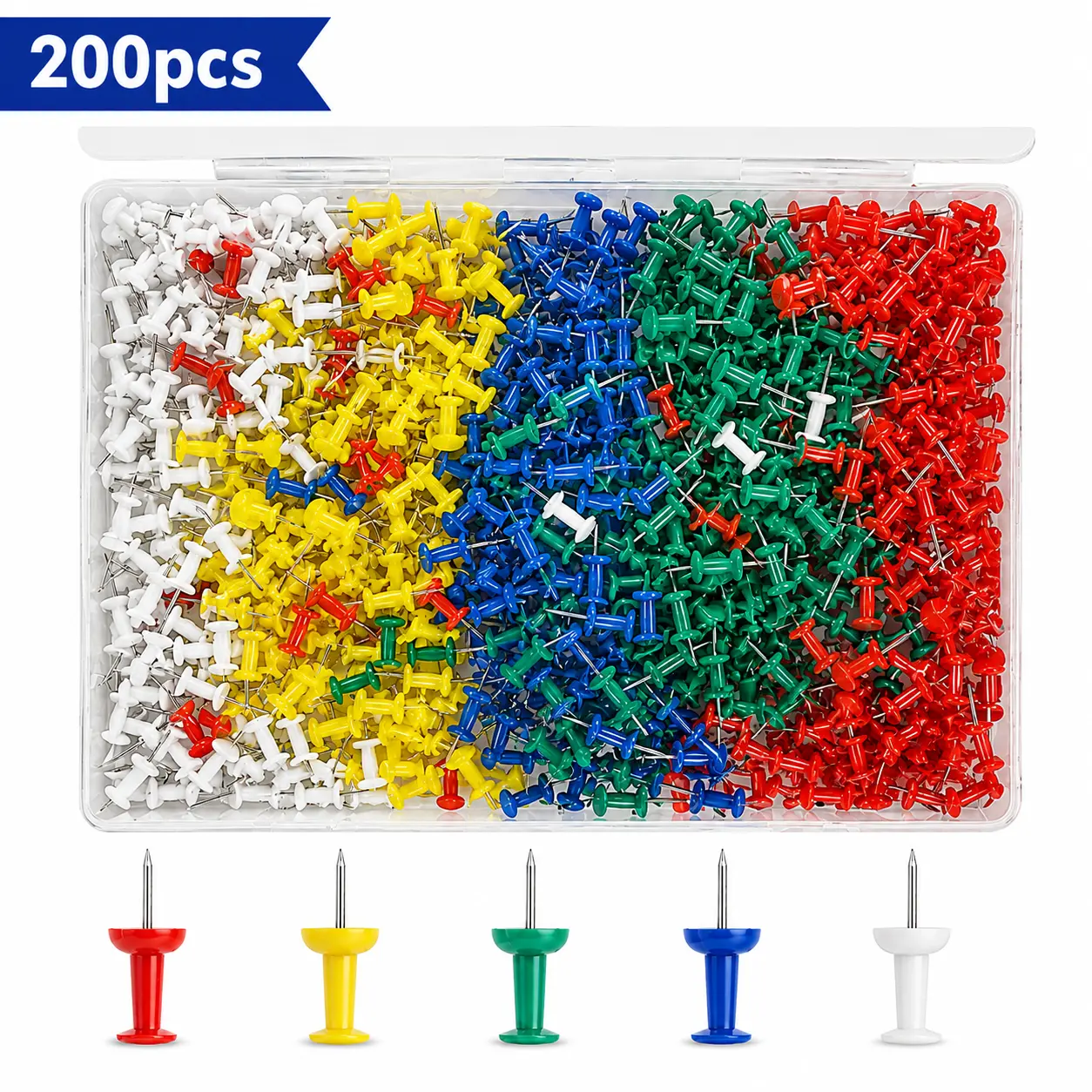 200Pcs Push Pins, Thumb Tacks for Bulletin Board, Stick Pins Thumb Tacks for Cork Board Wall Hangings, Office Tacks Color Pins for Desk Decor Organization (Assorted Colors)