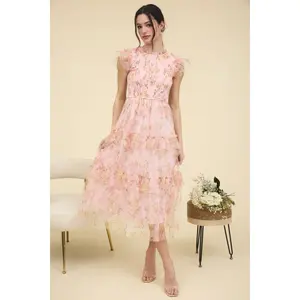 Pink Smocked Ruffle Sleeve Floral Dress  Casual Cute graduation, sundress baby shower, birthday, vacation Feminine Style
