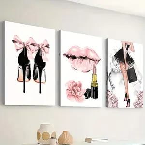 [Fashionable Decor Canvas Wall Art] Three Framed Canvas Paintings And Posters That Are Ready to Hang, Featuring Stylish And Fashionable Decorations for Women, Suitable for Home Decor, Wall Art, Room Embellishments, Home Murals, High-Definition Prints