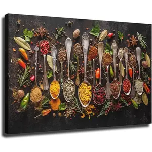 KITCHEN WALL ART Decor, Large Spices Herbs Vintage Canvas Print Poster Canvas Ornaments Room Decoration Photo Artistic