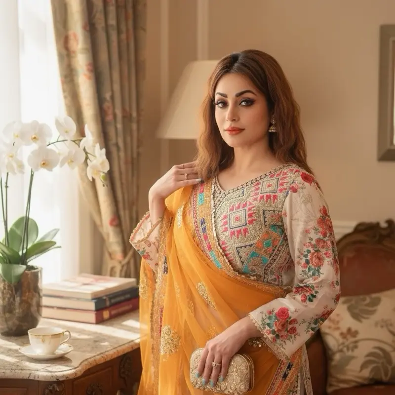 Indian  Net Embroidery Sequinse Saree with Fancy Lace Border Mustard Color Saree & Stitched Blouse