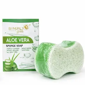 Aloe Vera Soap Sponge Natural Soap Bar 100g Jabon de Aloe Vera for Gentle Cleansing & Luxurious Lather with Pearl Sponge