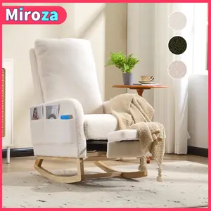 【Miroza】Comfortable Rocking Chair Nursery Comfy Accent Chair with High Backrest Upholstered Living Room Chairs with Side Pocket Armchair Reading Chair for Bedroom Nursery Office
