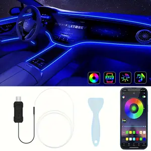 Car Interior LED Strip Lights - 196 Inch RGB USB Ambient Kit with App Control, Fiber Optics & Music Sync Rhythm for Car Door, Console & Dashboard