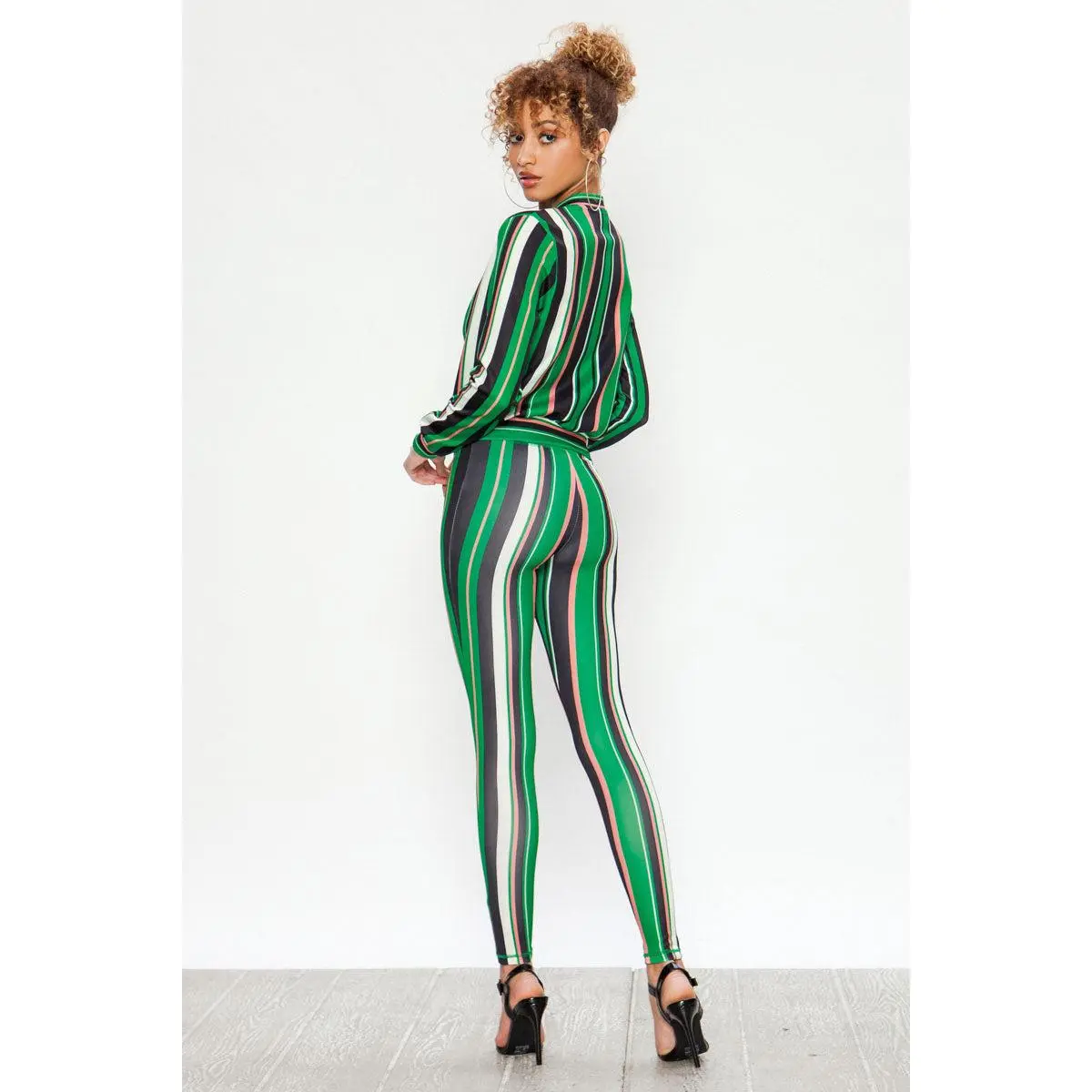 Vertical Stripe Mix Print Tracksuit Set