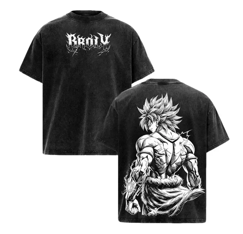 Men's Broly DBZ Vintage Washed Oversized Tshirt - Seamless Shortsleeve Apparel, Saiyan Graphic Fabric Tee, Premium Soft Cotton Unisex Gym/Streetwear Top, Menswear
