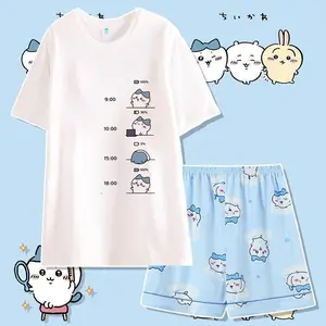 Hot Summer New Anime Cute Chiikawa Women Pajama Cartoon Kawaii Pajama Sets 2Pcs Sweet Girl Home Wear Student Short Sleeve Shorts