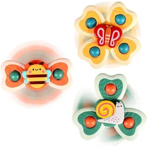 3PCS Suction Cup Spinner Toys for 1 2 Year Old Boy Girl Birthday Gift |       Spinning Top Baby Bath Toy for Kids Ages 1-3 |       Sensory Airplane Travel Toy Easter Basket Stuffers for Toddlers Infant