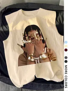 Men's Trendy Casual Sleeveless Tank Vest Top, Graphic Face Covering Woman Print, Perfect for Summer Vacation Friend Gatherings Daily Wear Comfortable Men's Vest