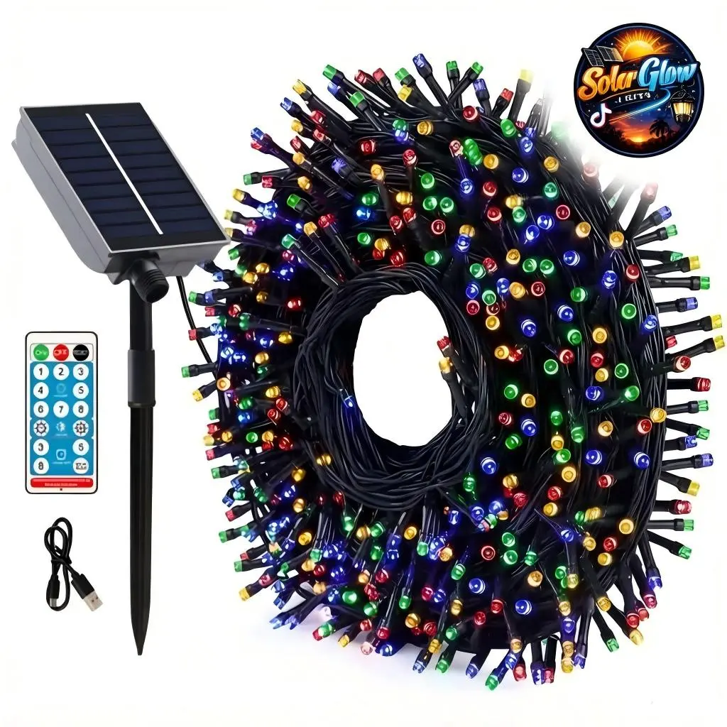 Solar Outdoor Multi-Mode LED String Lights, 328ft 800 LED Beads, 8 Lighting Modes, Remote Control, Auto On-Off Energy-Saving Mood & Decorative Lights for Garden Patio Decor, Home Improvement Lighting