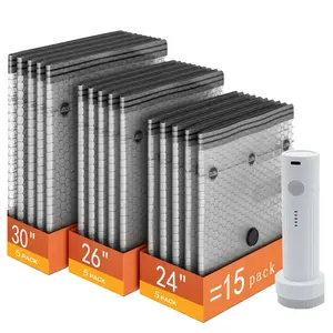 Cordless Travel Vacuum Bag Set – 15-Pack Compression Bags for Carry-On Suitcases – 140L/Min Powerful Air Removal – USB Rechargeable Handheld Pump with Built-In Battery – Space Saver for Clothes & Packing Organiser Christmas gifts fathersdaygift