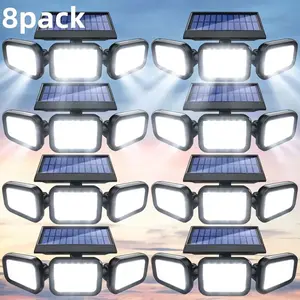 8/6-pack solar outdoor lights with motion sensors, 3-head 270° wide-angle street area lighting lamps, featuring 3 modes. Suitable for gardens, terraces, garages, streets, etc. Solar outdoor lights.