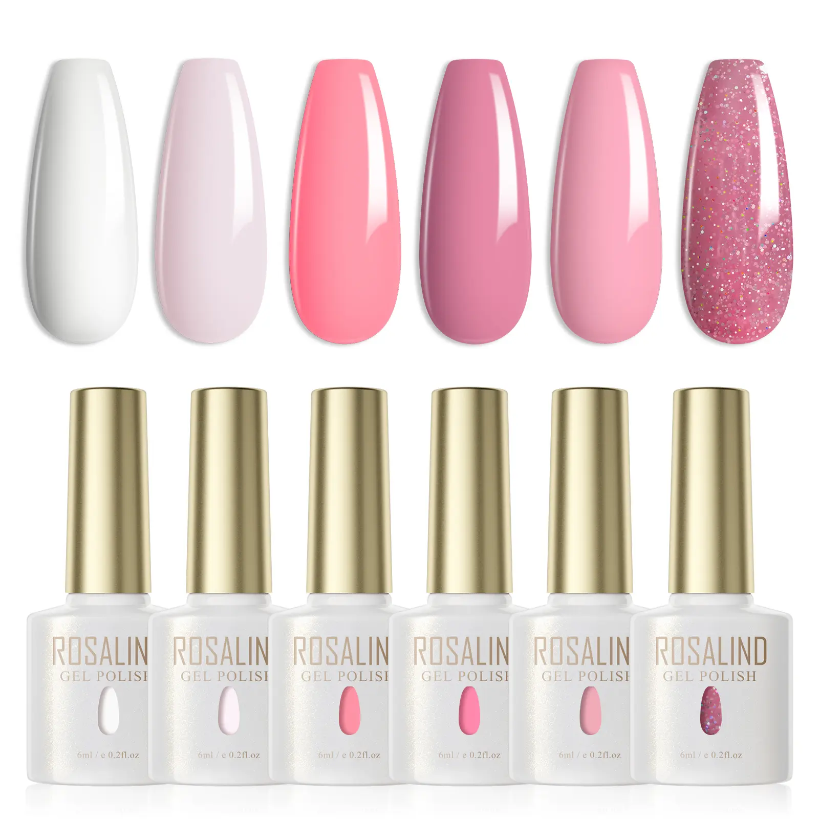 ROSALIND Pink Gel Nail Polish Set, 6PCS Hot Pink Gel Nail Polish Light Pink Nail Gel Polish Set for Women