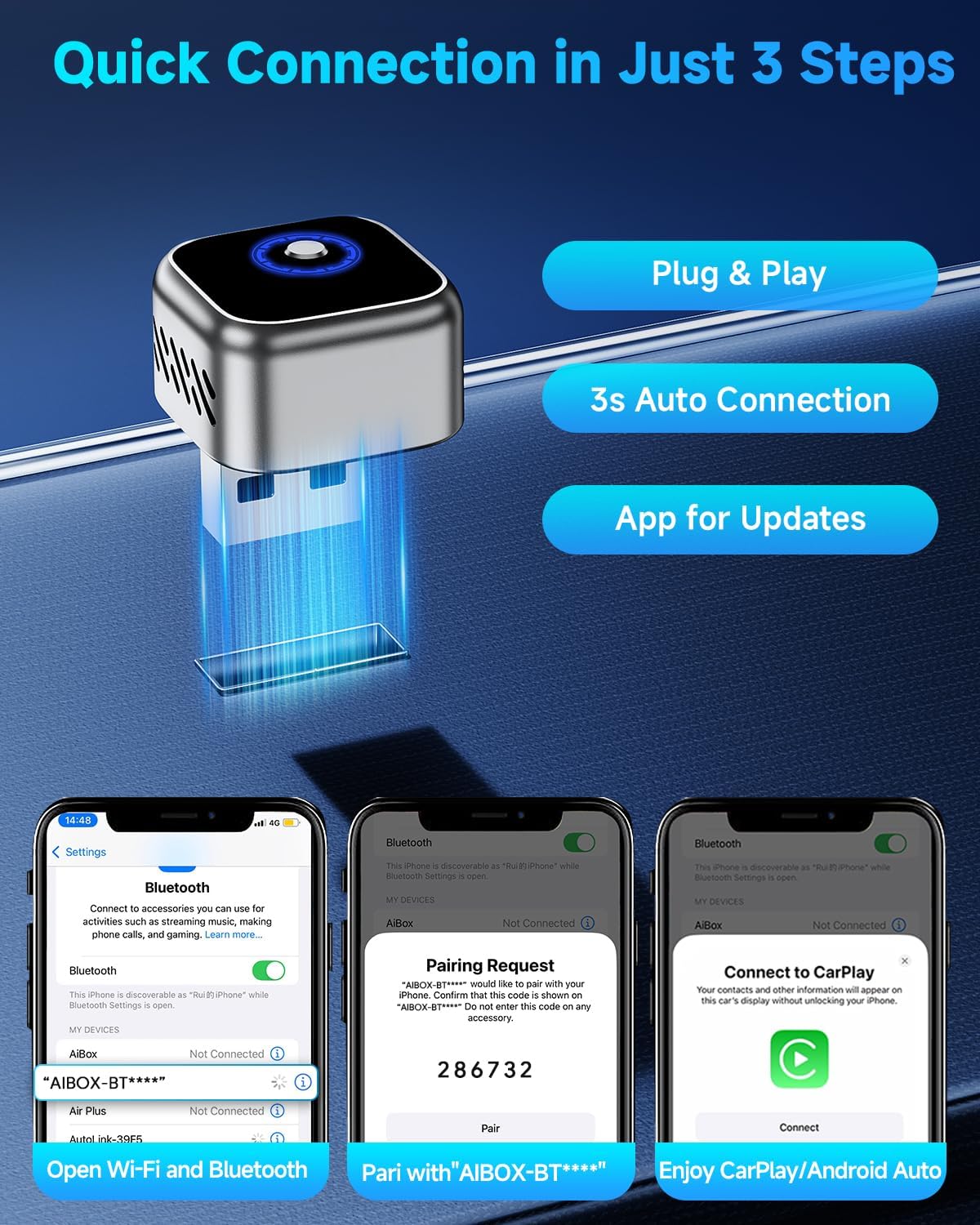 Fahren Wireless CarPlay Adapter | Plug & Play USB Wireless CarPlay Converter for Cars