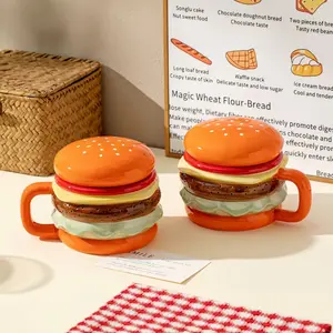 Hamburger-Shaped Ceramic Cups Set, Multilayer Design, Bright Colors, High-Temperature Fired, Ideal for Breakfast & Desserts, Perfect Gift