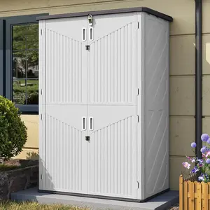 Aoxun Waterproof Resin Outdoor Storage Shed - 21/25/64Cu.Ft Widened Vertical Cabinet with Floor, Easy to Assemble, for Patio & Garden Use, Garden Tools (Grey),summervibes