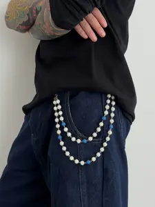 Men's Blingbling Layered Rhinestone Chain Waist Belt, Rhinestone Decorated Belt, Punk Hip Hop Body Chain Accessory, Fashionable Pants Decoration for All Seasons
