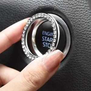 Rhinestone Decor Car Engine Start Stop Button Ring Sticker, Car Engine Start Stop Button Cover, Car Interior Accessories for Women & Girls