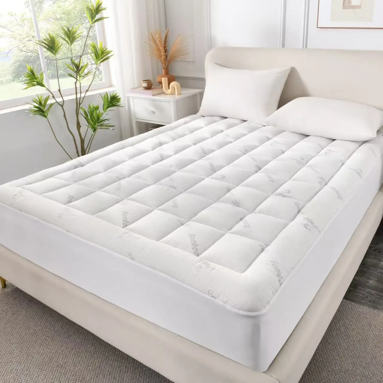 Queen Mattress Pad - Quilted Fitted Mattress Topper Protector with  Deep Pocket, Noiseless Breathable Bed Cover Padded, Machine Washable