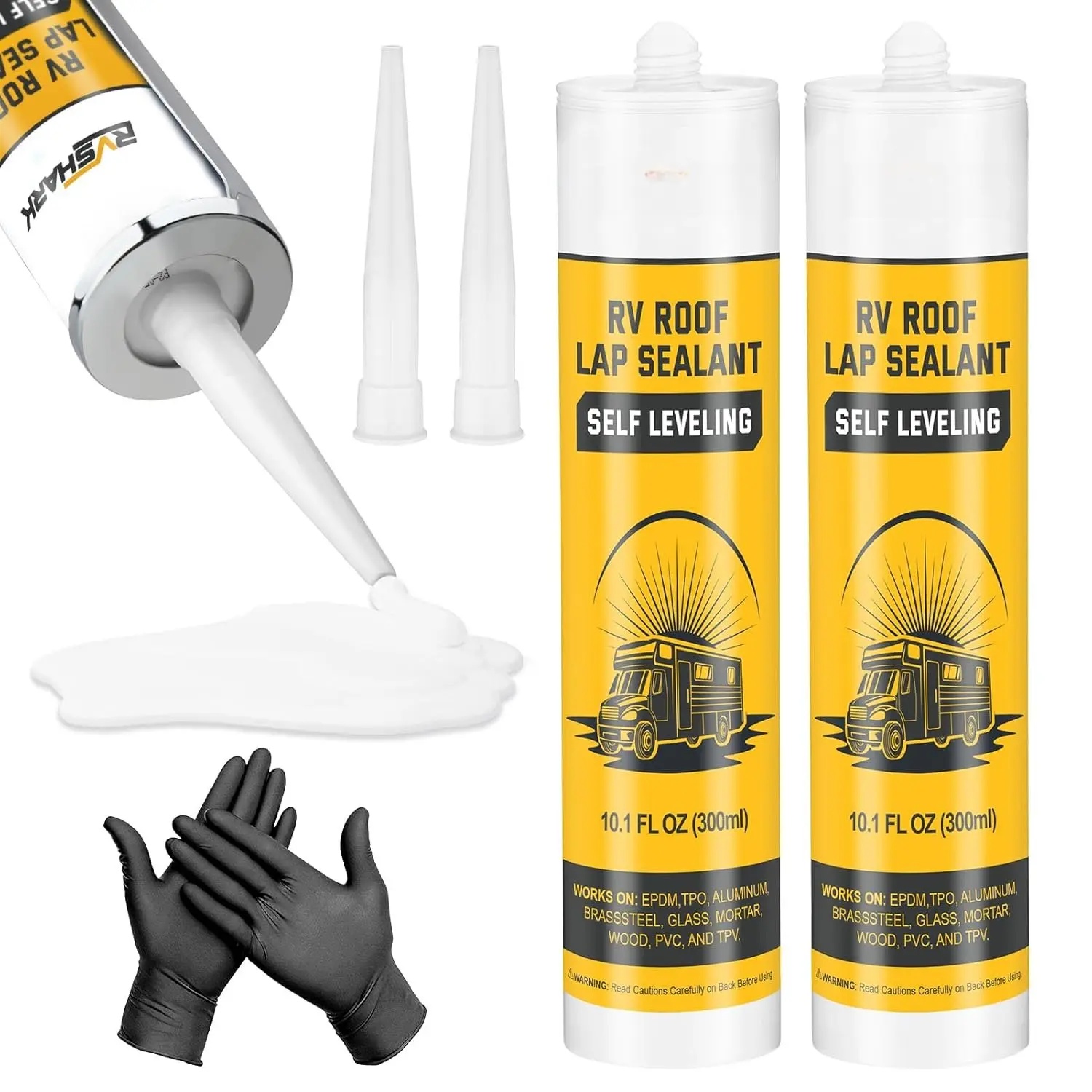 RV Roof Sealant 2 Pack, Self-Leveling Lap Sealant - White  Flexible Caulk RV Sealant for Camper Trailer Roof Maintenance Repair