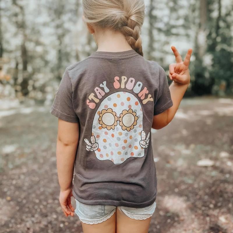 Youth and Adult Stay Spooky Short Sleeve Girls Tee, Halloween tee, Retro Halloween clothing, Boy Halloween, Fall Pumpkin outfit, Youth Casual Wear, Gift For Son And Daughter, family matching shirt, holiday shirt, youth clothing