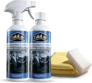 Car interior cleaner and care product, 16 fl oz liquid spray — cleans and cares for dashboard, leather, plastic, and trim; adjustable spray nozzle design; includes cleaning cloth and stain remover sponge (1 pack).