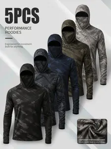 Men’s camouflage balaclava hoodies, 5-pack — UPF sun protection long-sleeve performance workout tactical shirts for outdoor hunting and fishing