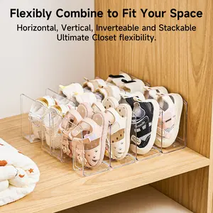 UFORU  Clear Acrylic Kids Shoe Organizer, 12.6 Inch Multi-Slot Closet Shoe Rack for Baby and Toddler Shoes, Transparent Shelf Divider for Kids Shoes, Handbags, Books, Towels and Cabinet Storage