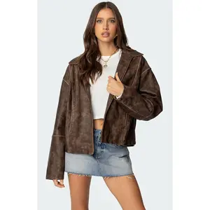 Edikted Women's Oversized Washed Faux Leather Jacket