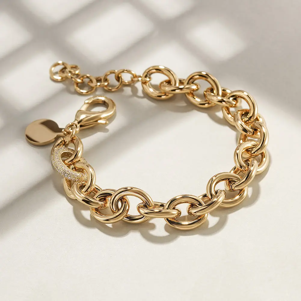 Vintage Link Golden Bracelet - Unisex Jewelry, Casual Style, Mini Length, Round Center Bead, Adjustable Stainless Design, Gold Finish, Hypoallergenic, 7.9in Dimensions, NSB1226