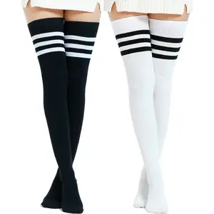 Extra Long Cotton Stripe Thigh High Socks Over the Knee High Plus Size Stockings…