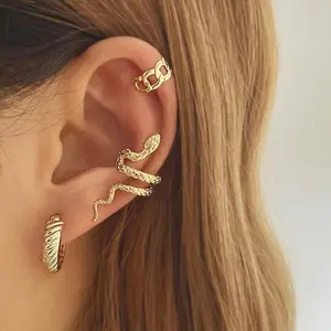 【2186 people collected】Korean jewelry industry European and American cross-border earrings snake stud earrings ear clip set 3 pieces set C-type stud earrings open earrings gold and silver