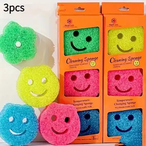 3-Pack Heavy-Duty Scratch-Free Heat-Resistant Cleaning Sponges | Color-Coded (Pink, Yellow, Green) Dish Sponges with Hanging Hole | Durable Kitchen Sponges for Dishes, Glass, Stovetops & Ovens