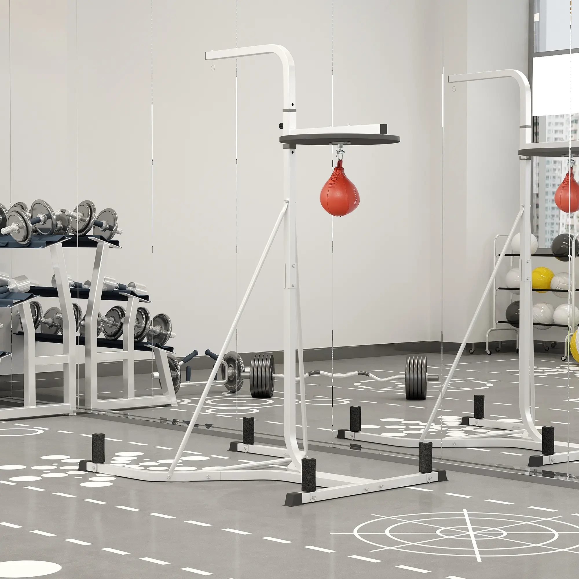 Heavy-Duty Steel Punch Bag Stand, 2-in-1 Freestanding Tower with Height-Adjustable Speed Bag Platform for Adults Home Gym Training