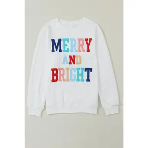 White Merry And Bright Cable Knit Pullover Sweatshirt