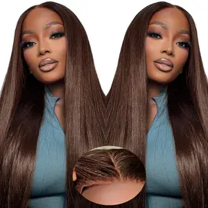 4x4 Chocolate Brown Lace Front Wigs for Women 180% Density Brown Deep Wave Lace Front Wigs Hd Lace Colored Curly Wig Pre Plucked