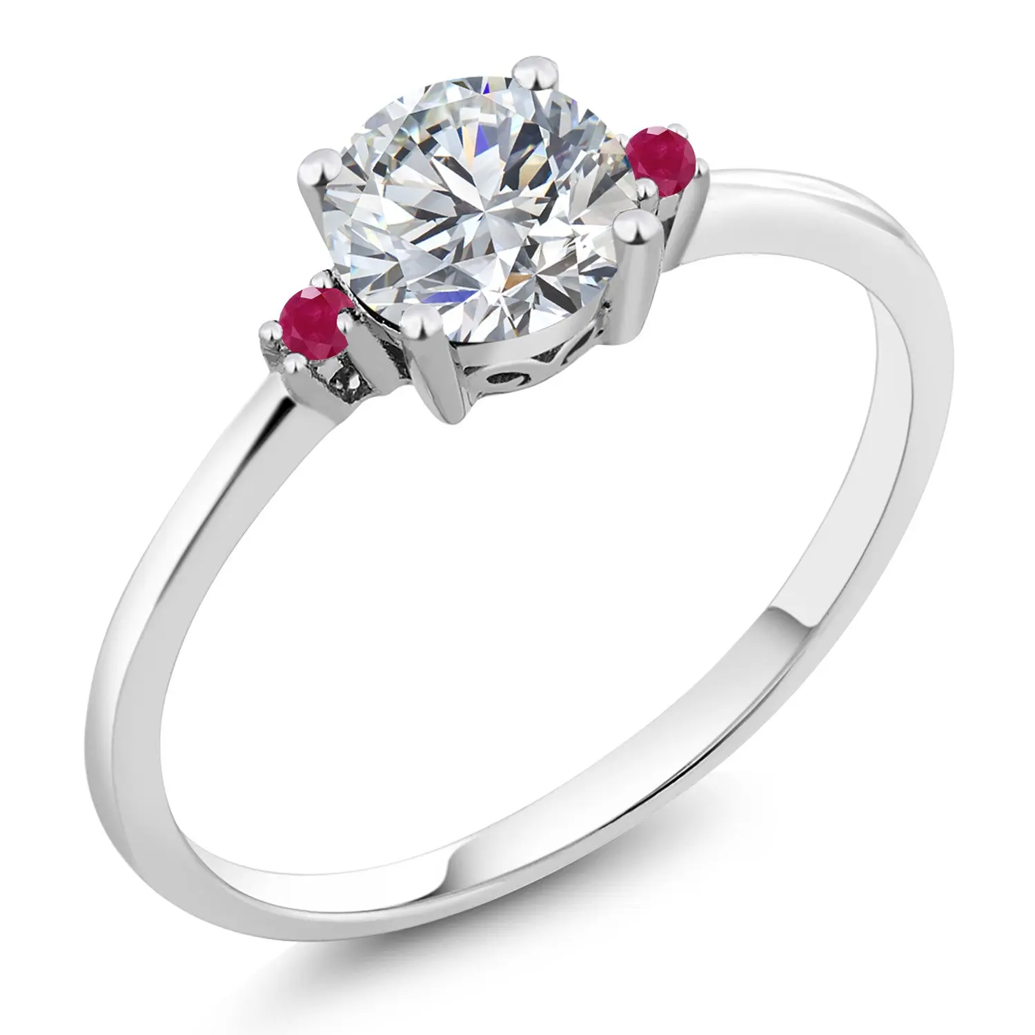 10K White Gold Lab Grown Diamond and Red Ruby Engagement Ring For Women | 0.77 Cttw | Round 6MM | Gemstone April Birthstone | E-F Color | VVS-VS Clarity