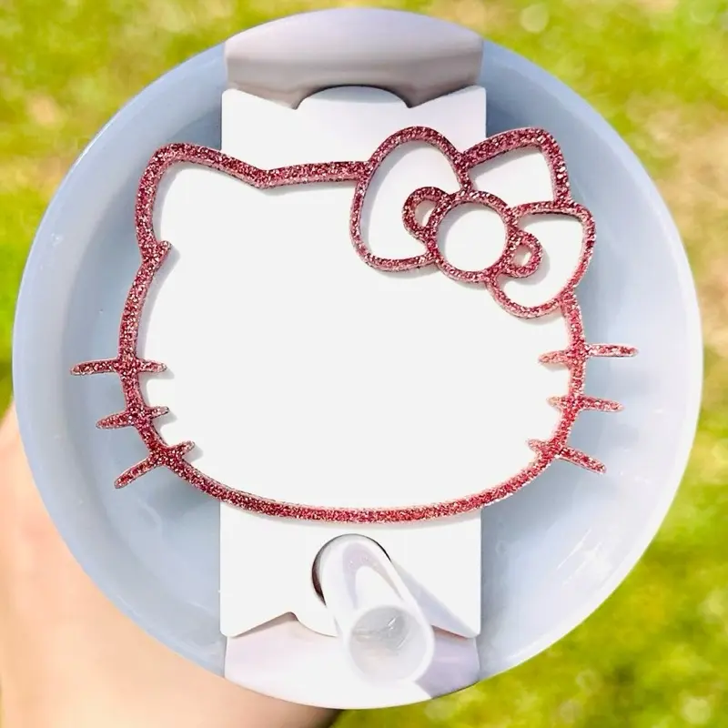 Kawaii Cat Inspired Personalized Tumbler Name Tag | Pink Bow Cup Charm | Custom Stanley-Style Accessory