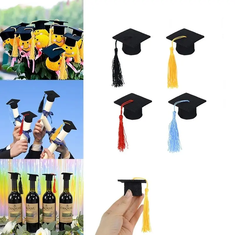 6Pcs Mini Felt Graduation Caps with Tassels (two-Tone Set), Party Supplies, Party Gift, Table Decor, Graduate Souvenirs, 2026 Graduation Celebration