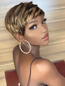 Short Pixie Cut Wig Human Hair for Women Short Layered Pixie Wigs With Bangs  Straight Human Hair