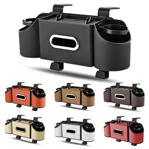 Car Organizers and Storage Box Multifunctional Car Seat Back Storage Box with Tissue Holder 2 Cup Holders & Bags Hooks Back Seat Car Organizer for Family and Travel Usable on Both Driver Sides
