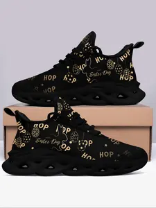 Women's Fashionable Easter Themed Lace Up Front Sneakers, Casual Comfortable Sports Shoes for Daily Wear, Female All-match Round Toe Shoes for Daily Wear