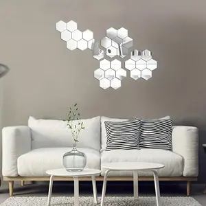 5pcs Hexagon 3D Wall Mirror Stickers - DIY Flexible Self-Adhesive Acrylic, Shatterproof & Reusable, Easy to Install for Elegant Home Decor in Living Room, Bedroom & More