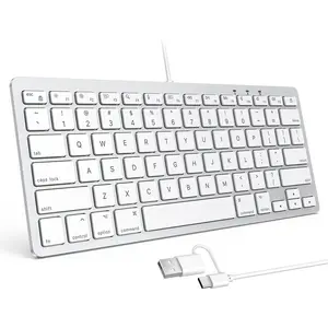Wired Keyboard for Mac with Dual Interface, Comfortable Typing Angle &amp; Stable Connection, Compatible with MacBook, iMac, Mac Mini, PC-White