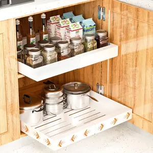 2PCS Expandable Pull out Cabinet Organizer, Pull out Drawers Fixed with Adhesive Nano Film, Slide out Cabinet Organizer Drawer Storage for Kitchen, Living Room, Home, 19.7" W x17.1" D x 2.4" H, White