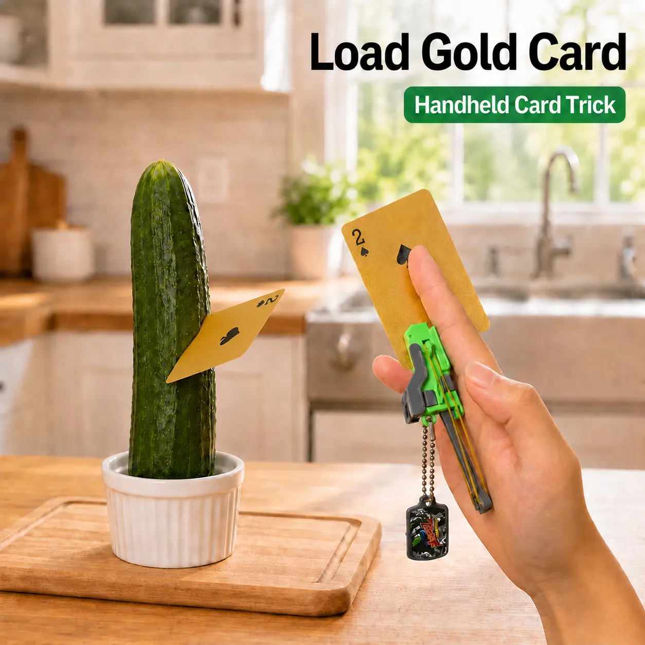 Mini Card Trick Keychain Toy, Pocket Size Card Flick Gadget with Gold Playing Cards, Fun Desk Toy for Teens and Adults