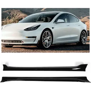 KQQIO Side Skirt Extension Replacement 4Pcs Compatible with Tesla Model 3 2017-2023 Rocker Panels Guard Body Kit Black ABS Plastic Painted Side Trim